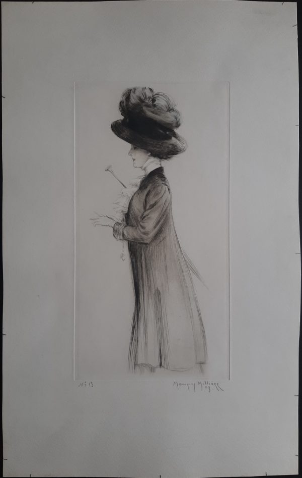Maurice Milliere Femme élégante au chapeau de profil